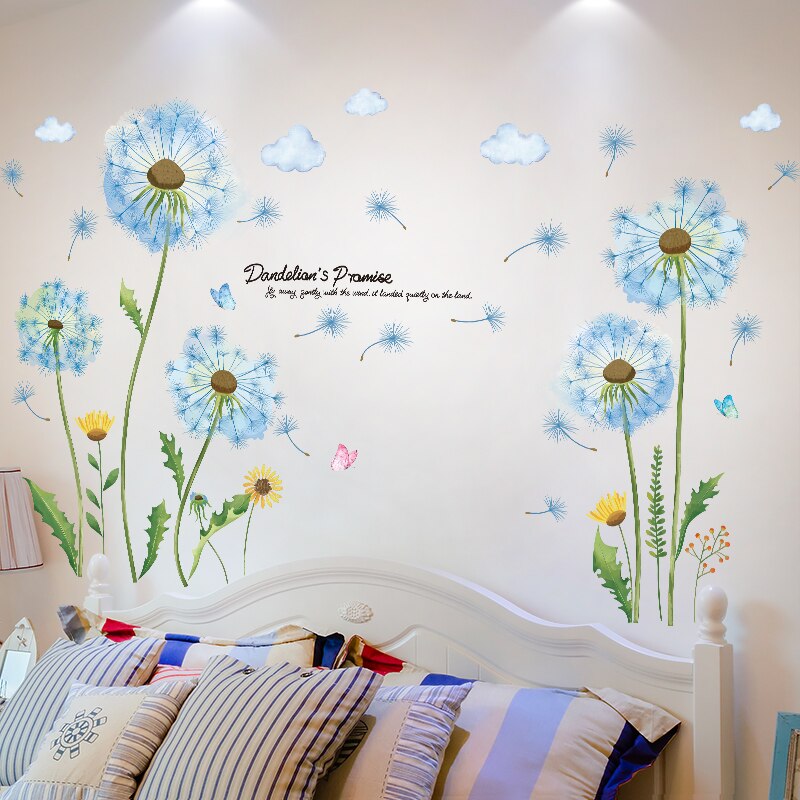 Smuk pige wallstickers diy blå farve blomster vægoverføringsbilleder til børneværelser baby soveværelse børneværelse dekoration