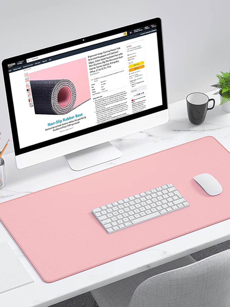 Alfombrilla de ratón para ordenador portátil, alfombrilla de escritorio minimalista rosa grande para oficina para mujer, alfombrilla de ratón para juegos Xxl de 3MM, parte inferior de goma antideslizante