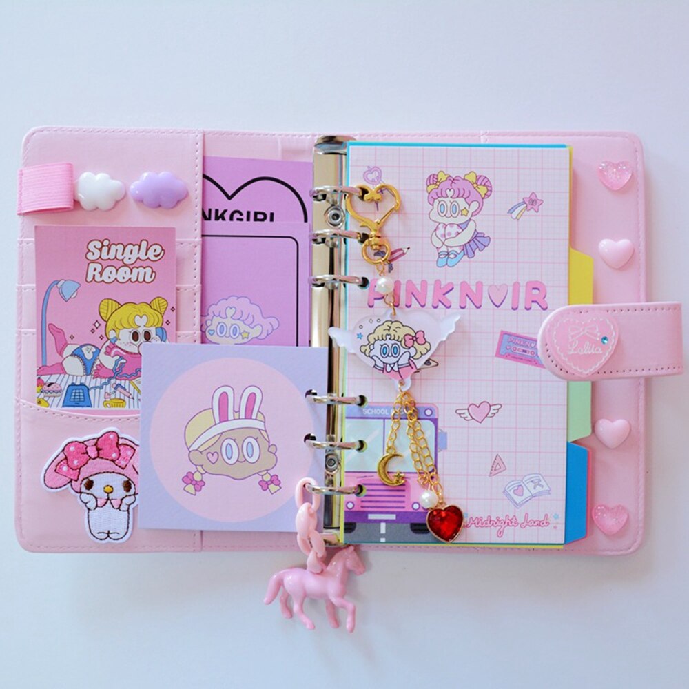 Mignon Kawaii A6 cahier Macaron cuir bricolage feuilles mobiles Journal Journal spirale temps planificateur Agenda organisateur papeterie