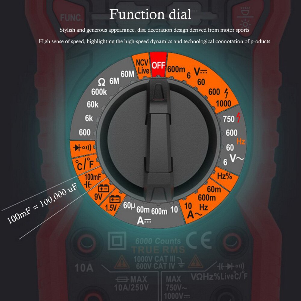 HT118 Digital Multimeter 6000 Count High-precision Measuring Meter Used To Measure DC/AC Voltage Current Resistance Capacitance