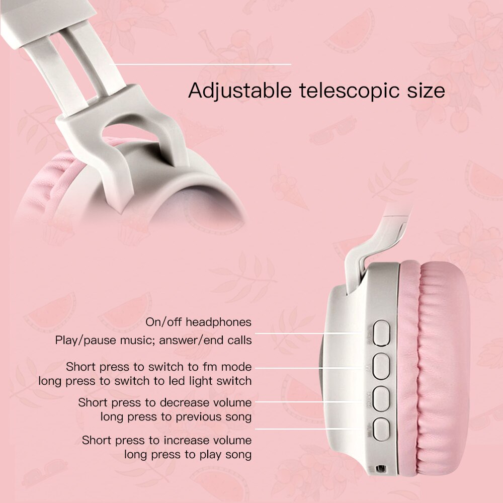 Cat ears cute style Wireless Bluetooth Headband Game Headphone for Grils Colorful BT 5.0 Headset Beauty Bluetooth Headphone