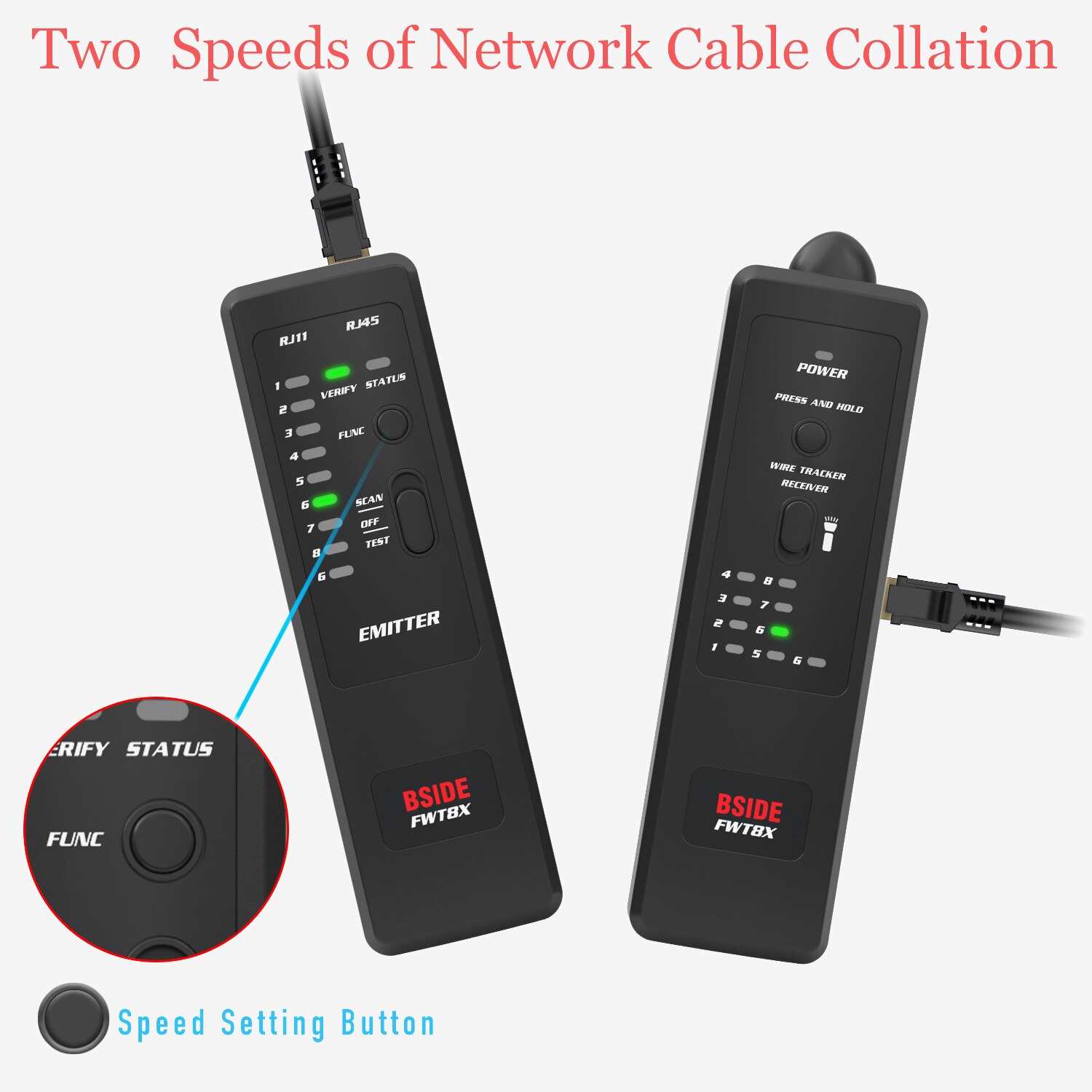BSIDE-FWT8X Wire Tracker RJ11 RJ45 Ethernet LAN Cable Tester Line Finder Dual Mode Network Finder with Flashlight