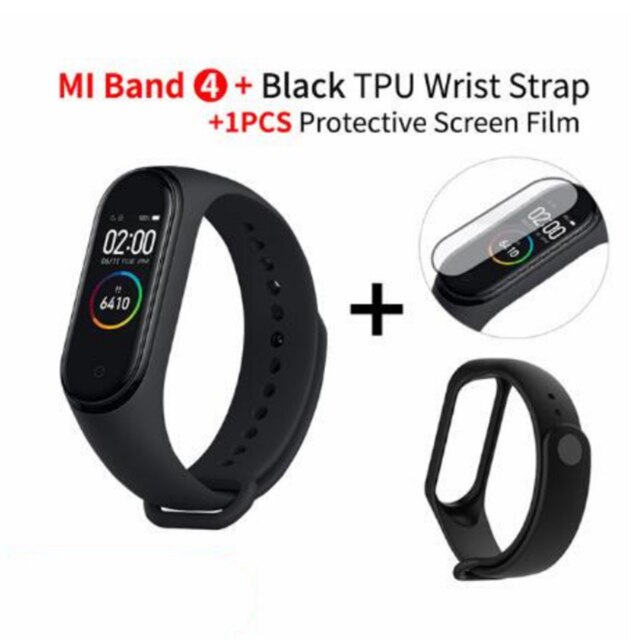 In Stock Original Xiaomi Mi Band 4 Smart Miband 3 Color Screen Bracelet Heart Rate Fitness Music Bluetooth 50M Waterproof Band4: add black strap film