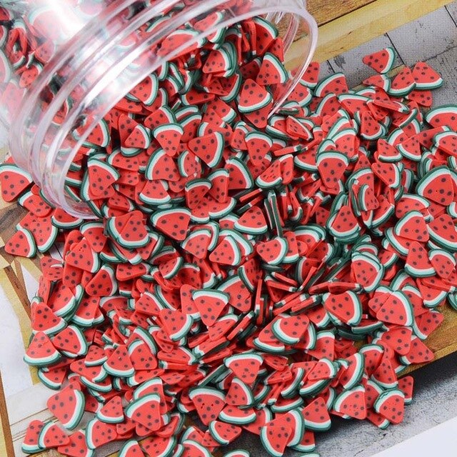 100g de fruta de barro chispas para manualidades de arcilla de polímero de sandía láminas uñas decoración arte DIY de 5mm