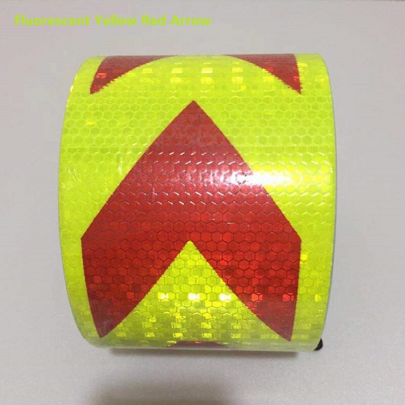 10cm højlys pvc reflekterende sikkerhed advarselstape vejtrafik byggeplads selvklæbende reflekterende vejskilt: Gul rød pil
