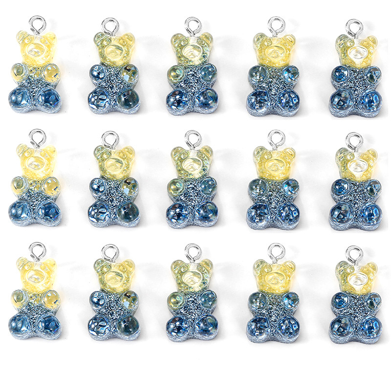 10 st hartsbjörnberlocker med platta baksida gummibjörnar och glittercabochoner för halsband, hänge, örhängen, gör-det-själv-tillverkning: Guldfärg