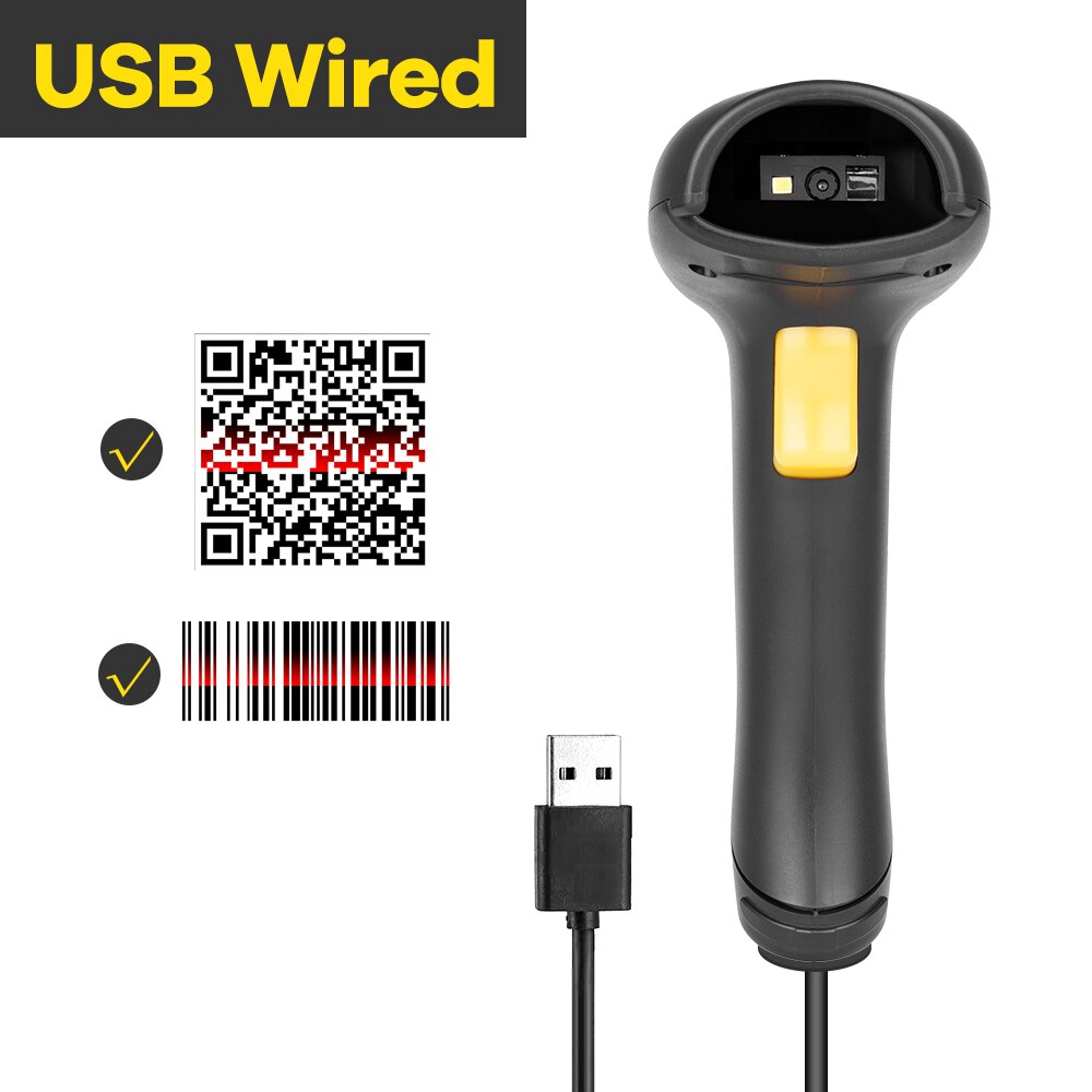 2D Handheld Wireless Barcode Scanner 2.4G 1D/2D QR Bar Code Reader PDF417 for Mobile IOS Android IPAD: 2D USB Wired