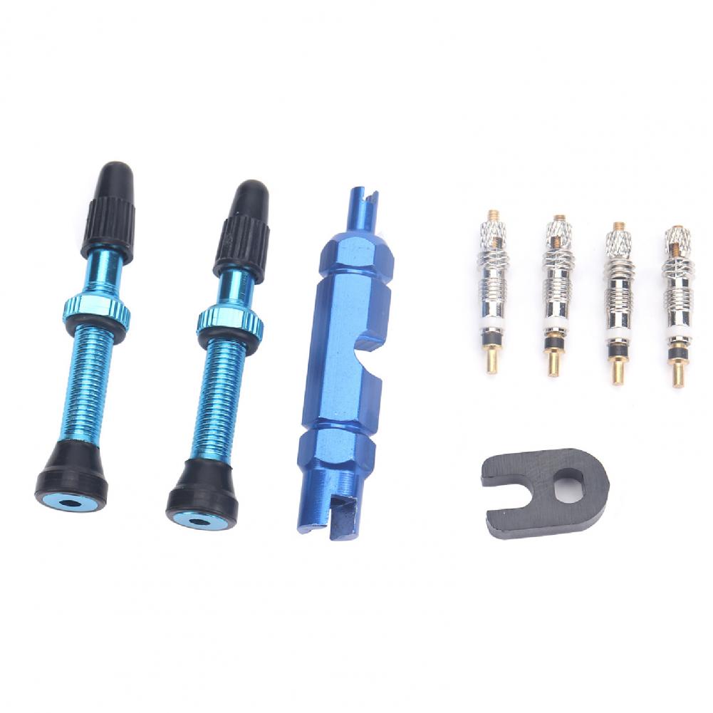 2 Stuks 40Mm Fietsen Tubeless Ventiel Aluminium Tire Ventiel Kit Met Removal Tools Voor Racefiets fiets Accessoires: Blauw