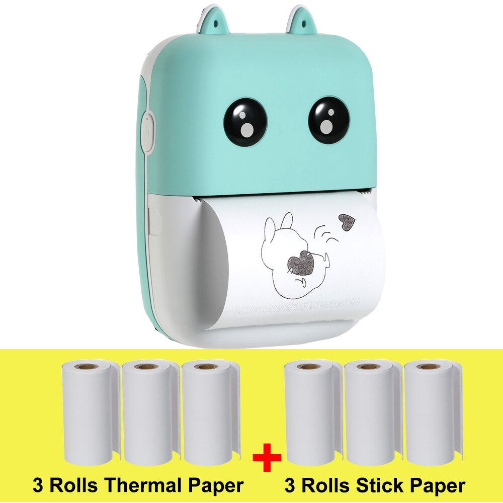 Aibecy-Mini imprimante thermique de poche, 58mm, imprimante BT sans fil, 200dpi, avec 1 rouleau de papier thermique, pour impression d'étiquettes photos et mémos: GR-6 Rolls
