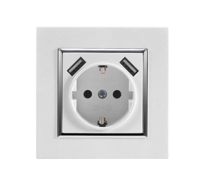 Muur USB socket met Rag textuur Plastic frame Dubbele Usb-poort 5V 2A Europese Stopcontacten Muur Mount Oplader adapter: Double USB