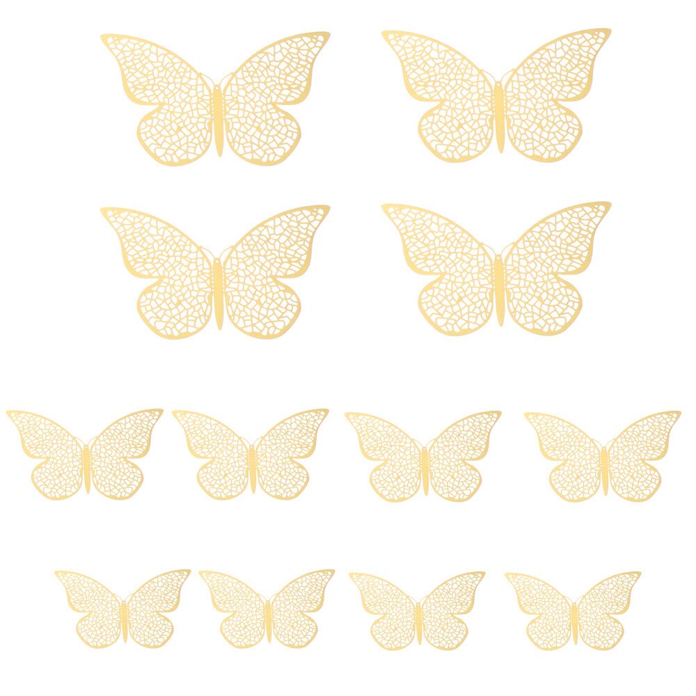 Autocollant mural papillon 3D ajouré, 12 pièces/ensemble, décoration pour mariage, décor de salle pour la maison, pour fenêtre, or argent, Stickers muraux: gold	Type 5