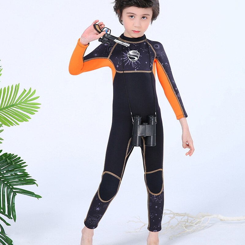 Kids Wetsuit Neoprene 3mm Thick Long Sleeve One Piece UV Protection Sun Protection Sunsuit Wetsuit for Girls Boys Back Zip