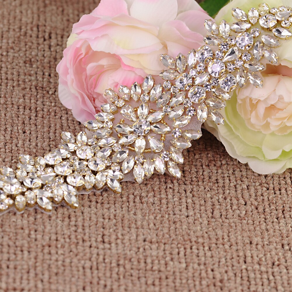 TOPQUEEN-cinturones para vestidos de novia de talla grande S319-G, cinturones dorados para mujer, cinturón de diamantes de imitación, cinta de lujo para novia, faja de boda: Applique no ribbon