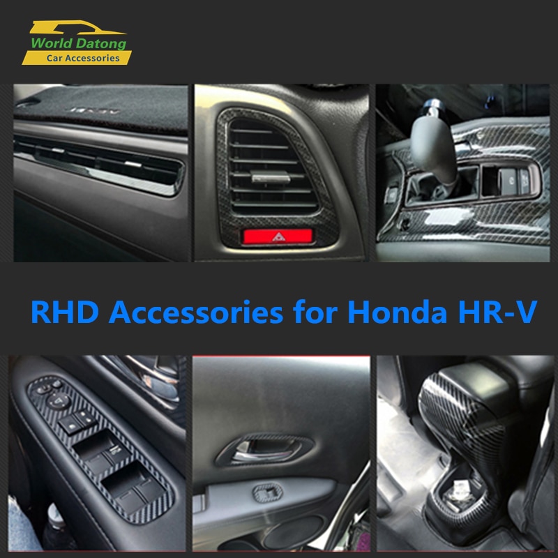 Right hand drive for Honda HRV HR-V Carbon Fiber Grain Accessories Interior ABS Decroation Cover RHD Trim