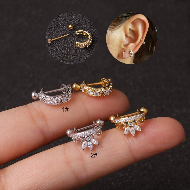 1Pc Crown Cz Hoop Cartilage Earring Piercing Stainless Steel Helix Tragus Rook Daith Snug Conch Ear Piercing Jewelry 0.8x8mm