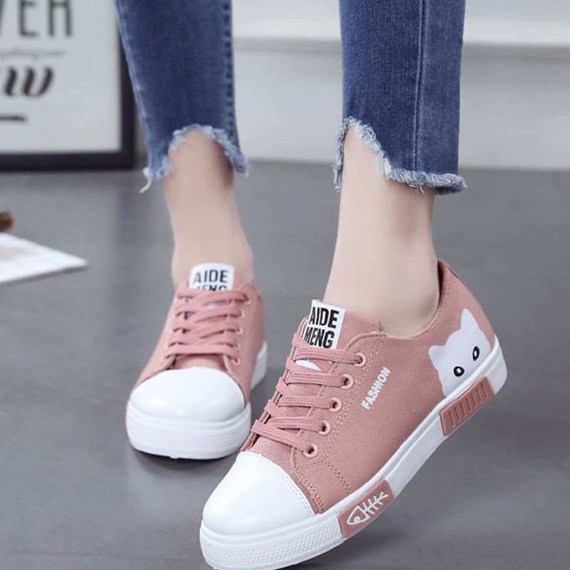 Kvinder flad tegneserie lærred sko sommer hvid snøre student board sko damer fritidssko kvindelige sneakers