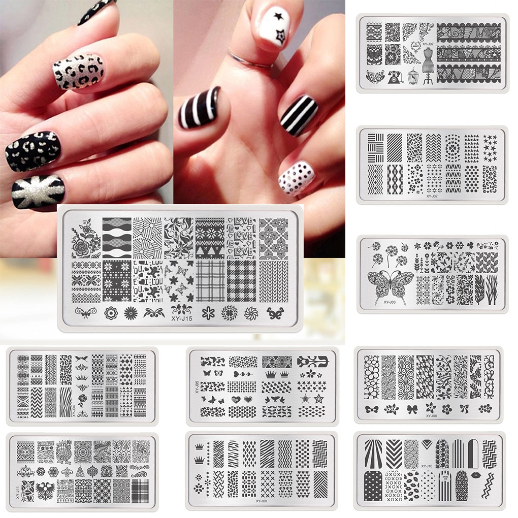 Pochoirs à ongles en , 1 pièce, modèles de tampons pour vernis à ongles en Gel, plaque d'image de manucure