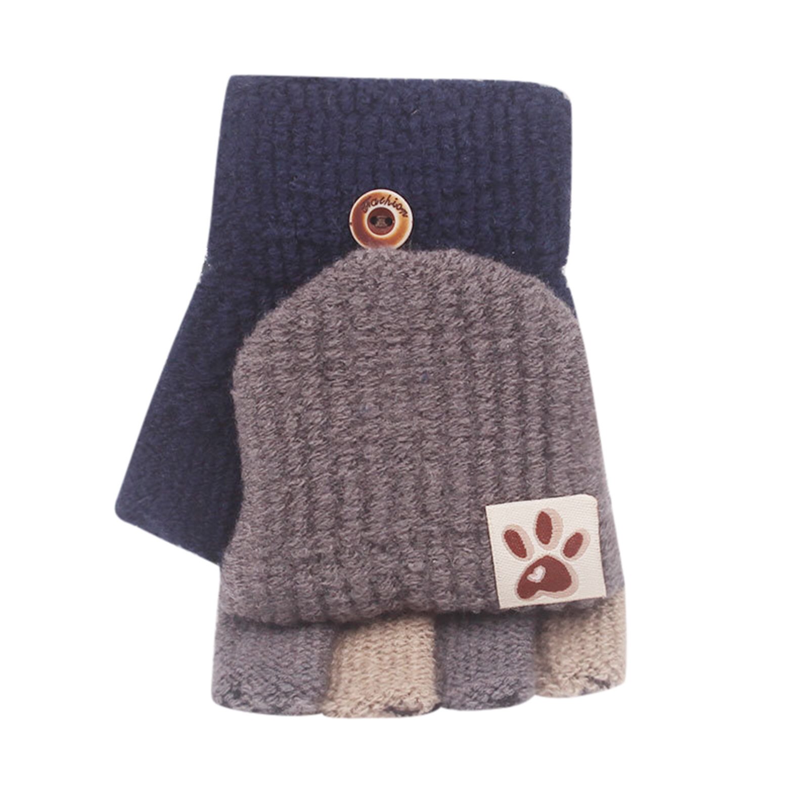 Flip Winter Handschoenen Kids Baby Wanten Warmer Soft Convertible Vingerloze Handschoenen Wol Verdikking Warme Blootgesteld Vinger Handschoenen: Navy 