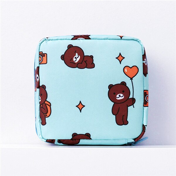 PURDORED 1 Pc Cartoon Mini Cosmetic Bag Waterproof Women Makeup Bag Travel Makeup Pouch Lipstick Organizer Case Trousse Neceser: large blue bear