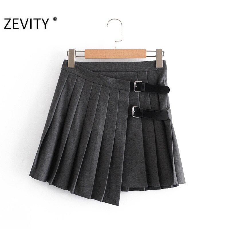 Zevity-Mini jupe plissée pour femme, décoration boucle douce, couleur unie, Style anglais, vêtement Slim et Chic, QUN703, décontracté: XS