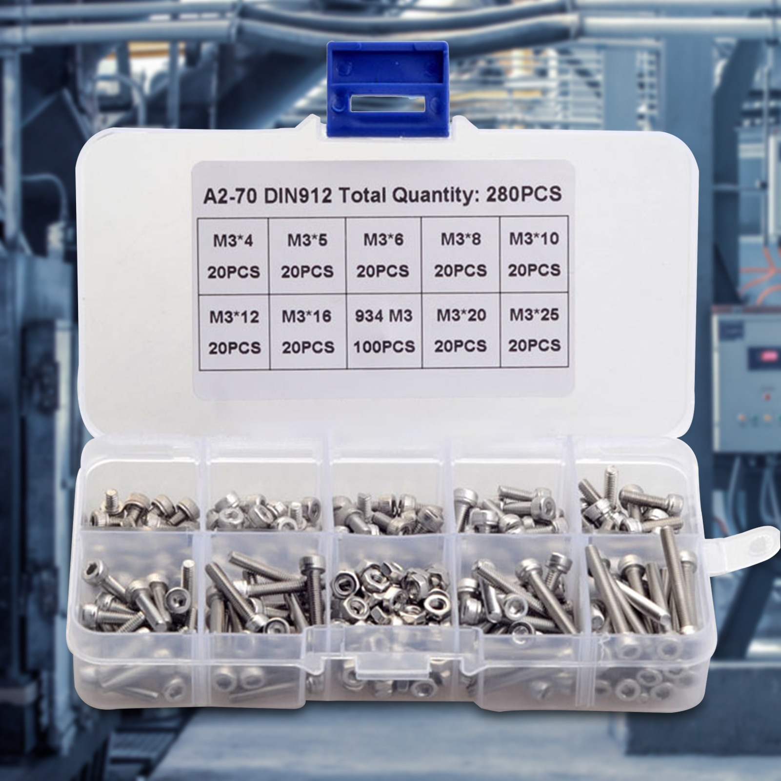 280/380Pcs 304 Stainless Steel M3 Cylindrical Head Hex Socket Cap Bolt Screw Nuts Set Assortment Kit Hardware Tool