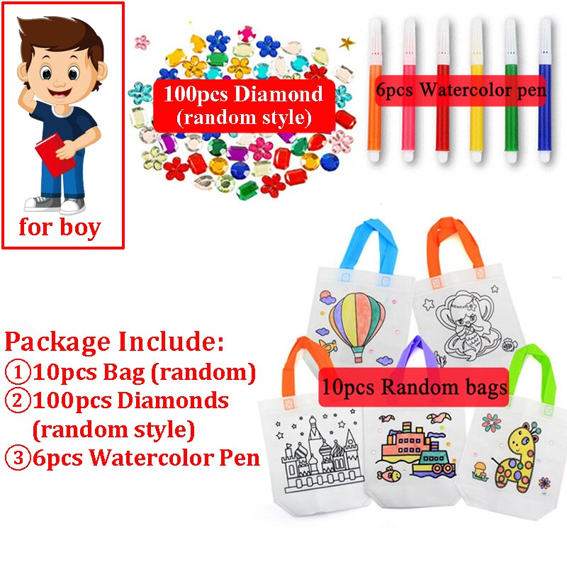 1Set Diy Tekening Educatief Speelgoed Kinderen Graffiti Tas Kleuterschool Hand Schilderen Aquarel Pen Diamant Materiaal Kids Zxh: boy 10bag6pen100ZS