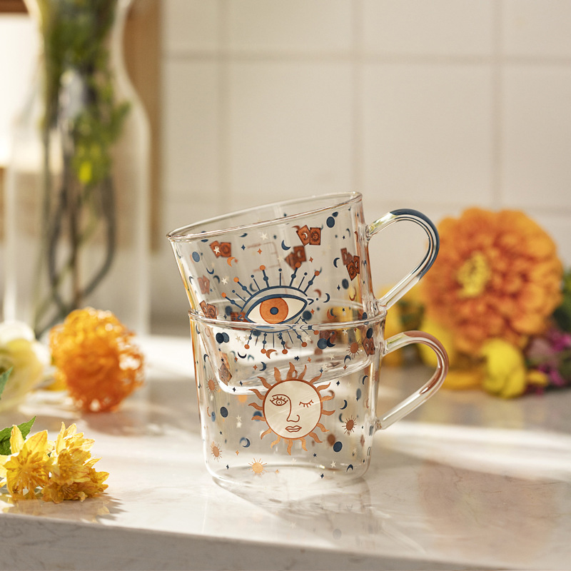 500ml Kreative Skala Glas Becher Frühstück Espresso Coffe Tasse Wein Gläser Haushalt Paar Wasser Tasse Sonnen Auge aufbringen Getränk