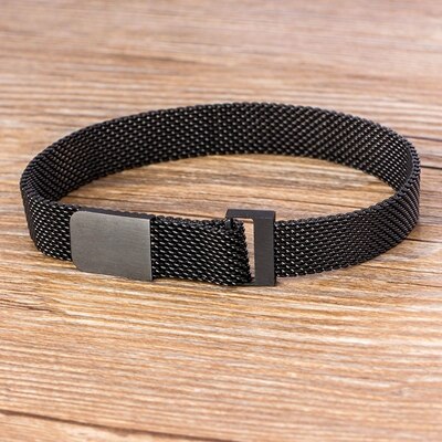 Classic Stainless Steel Magnetic Mesh Strap Bracelets Watch Strap 7 Colors Choice For Men and Women Lovers Bangle Jewelry: Black