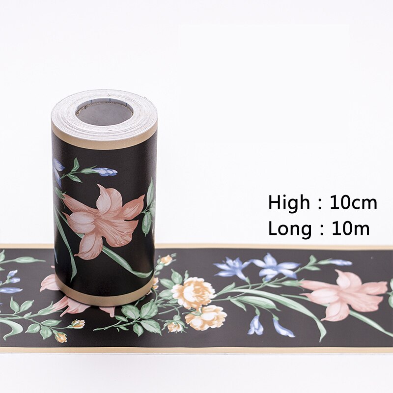 10cm*10m Waist Line Wall Sticker Kitchen Waistline Bathroom Toilet Waterproof Self Adhesive Wallpaper Border Floral Wall Paper: Black