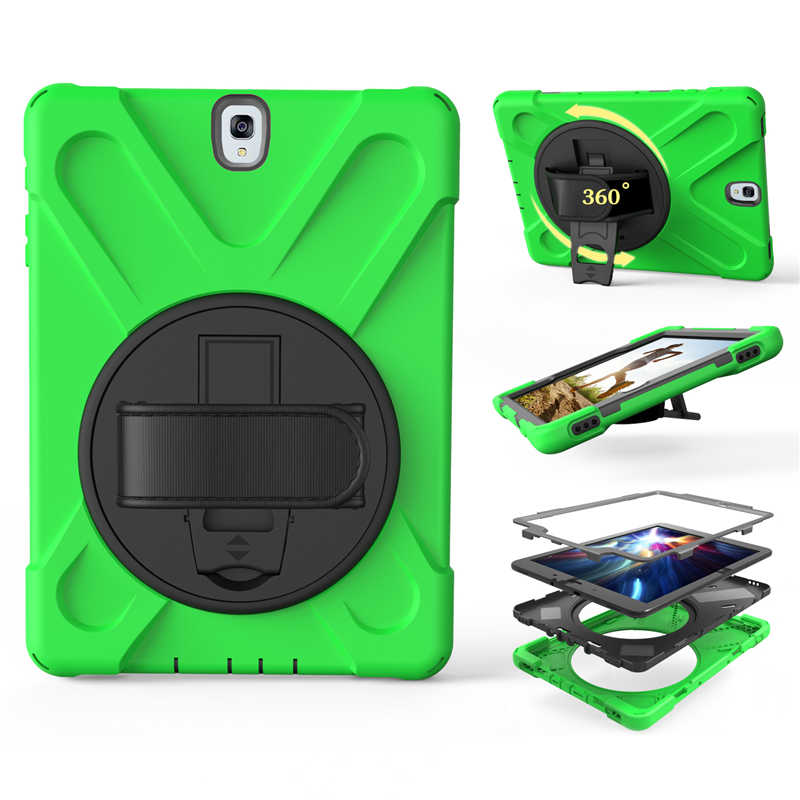 Armor coque voor samsung galaxy tab  s3 9.7 sm-t820 t825 handriem 360 draaibare standaard hoes voor samsung  t820 t825 hoesje 9.7 '': Groente