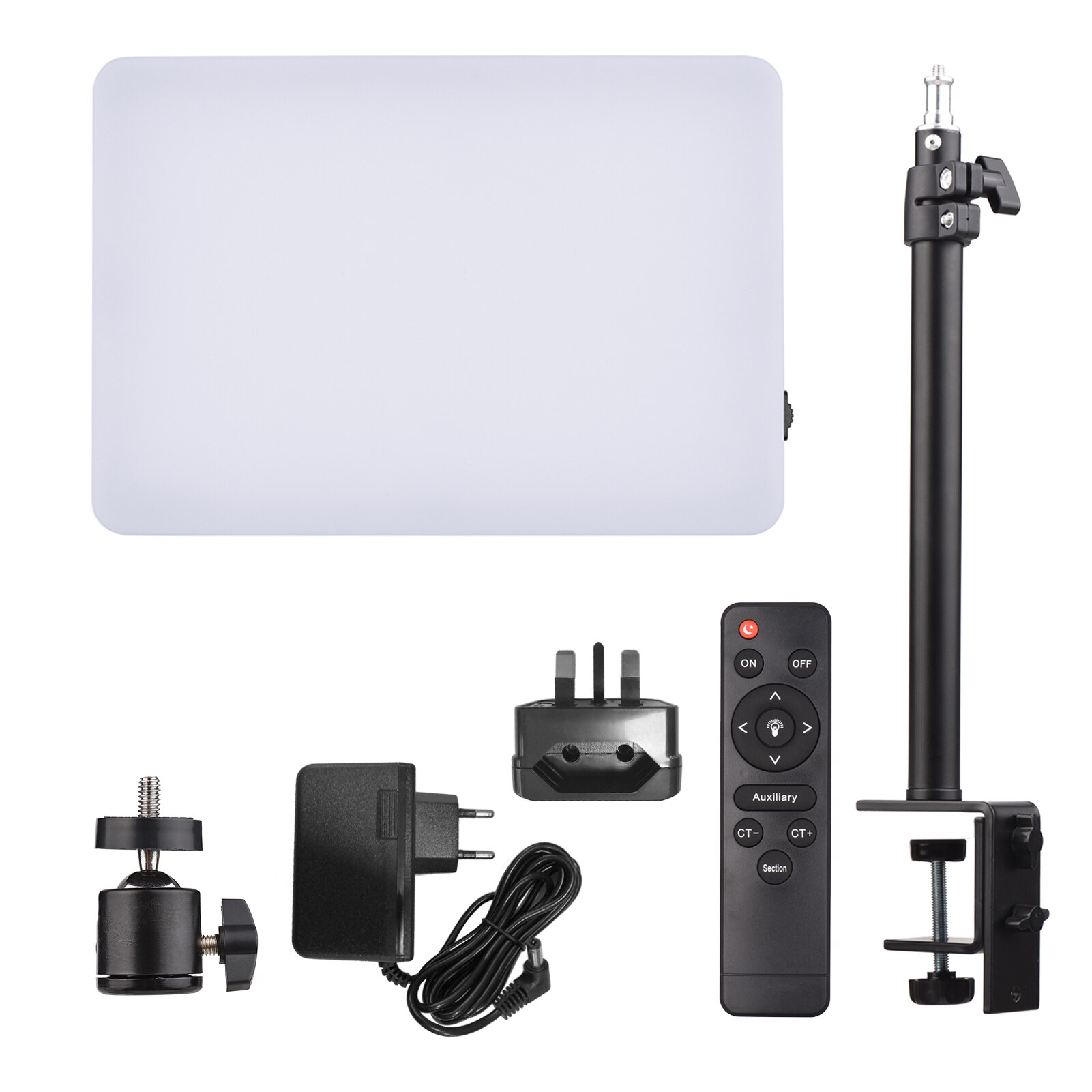 38W Studio Video Light 3200-5500K CRI 95 Photography Lamp Dimmable with C-Clamp Stand Remote Control for Gaming Video Recording: Black-UK Plug