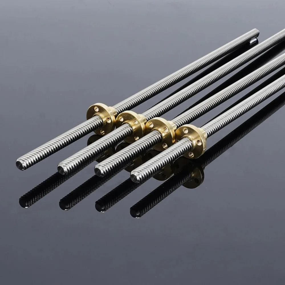 T8 Lead Screw With nut OD 8mm Lead 2mm Pitch 2mm 100mm 200mm 300mm 400mm 500mm Lead Screw With Brass Nut Reprap 3D Printer Parts