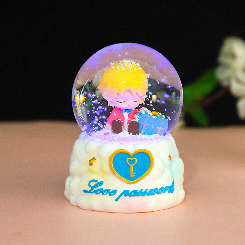 Kryształowa Kula Jednorożec z doprowadziło, Świecąca Muzyka, Kula Śnieżna, Pozytywka, Żywiczna Dekoracja na Biurko, Prezent dla Dziewczynek, Dzieci, na Boże Narodzenie, Urodziny: królewski niebieski