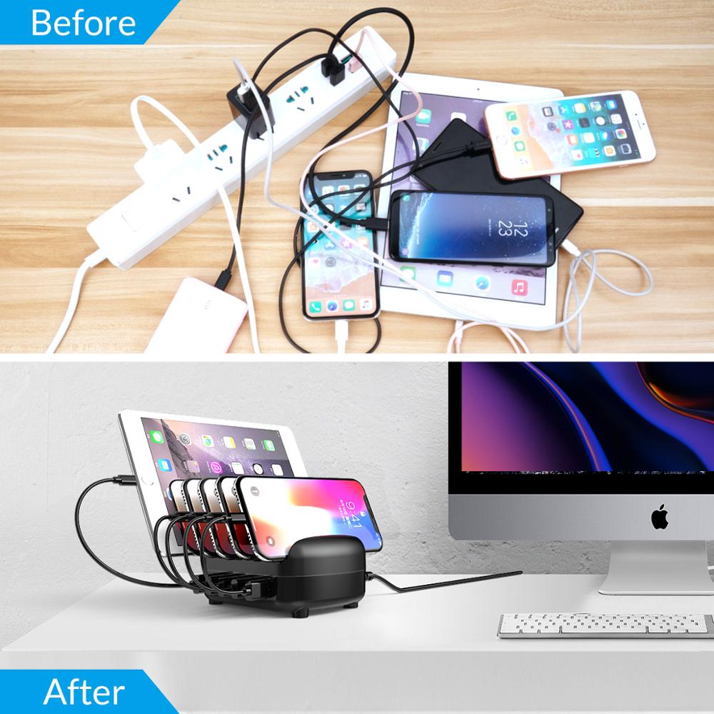 Orico 5 Port Usb Charger Station Dock Met Telefoon Of Tablet Houder 40W 5V2.4A * 5 Usb Opladen Voor iphone Pad Pc Kindle Tablet