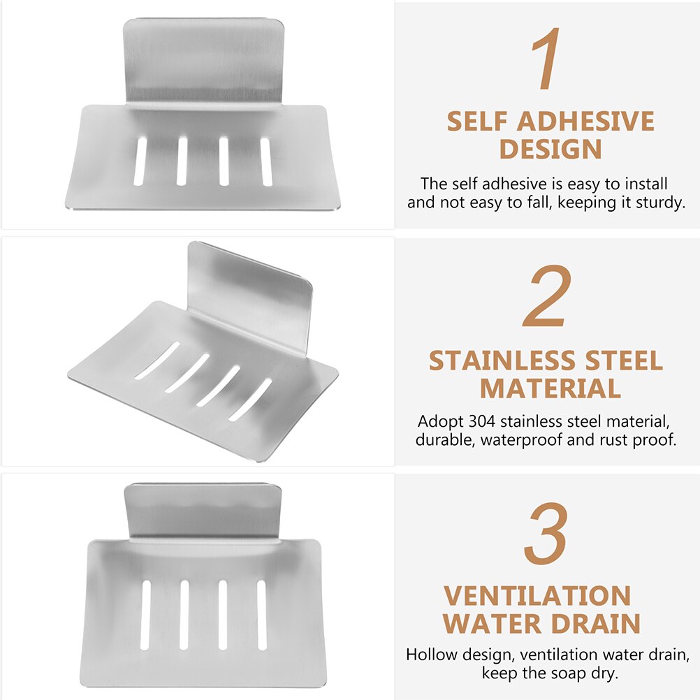 Stainless Steel Draining Soap Container Wall Mounted Adhesive Soap Dishes Tray