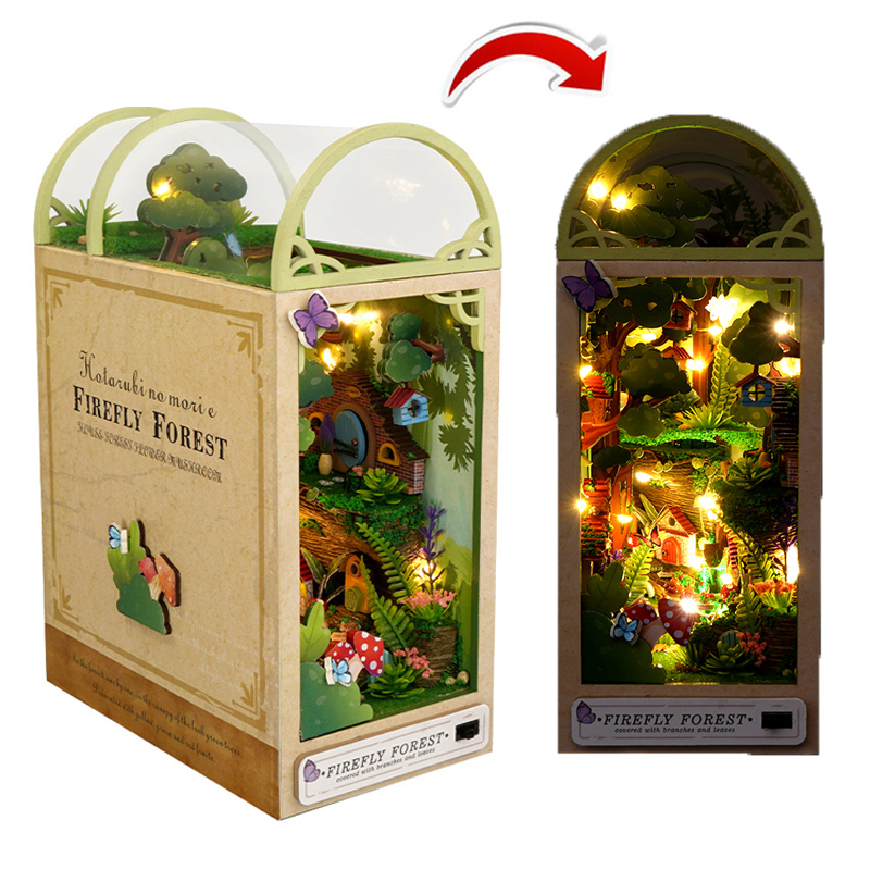 Kits de inserción de estante para rincón de libros, casa de muñecas en miniatura con muebles, caja para habitación, sujetalibros de flores de cerezo, tienda japonesa, juguetes,: Oro