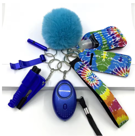 Veiligheidssleutelhanger Volledige set Zelfverdedigingssleutelhanger Set met persoonlijke alarmaccessoires voor vrouwen en meisjes: Lavendel