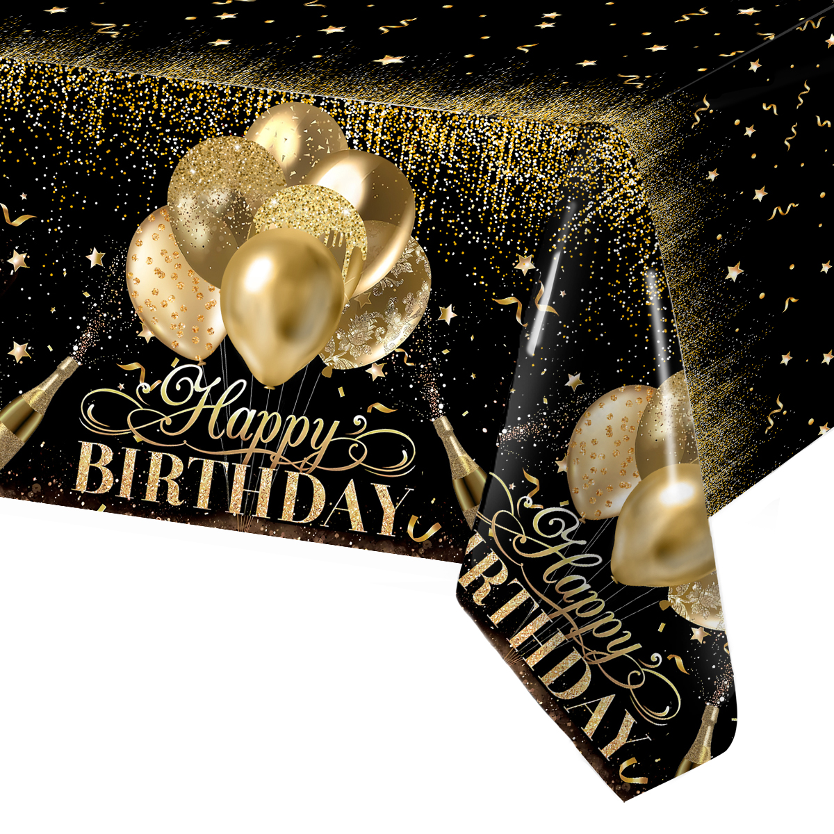 220x130cm Black Gold Rose Gold Disposable Tablecloth Birthday Party Decor for Men Women Years Old Table Cover Party Supplies