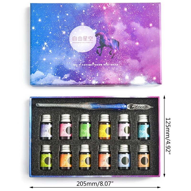 Crystal Starry Sky Glass Ink Pen Glass Dip Pen For Writing Fountain Pen Set 40JB