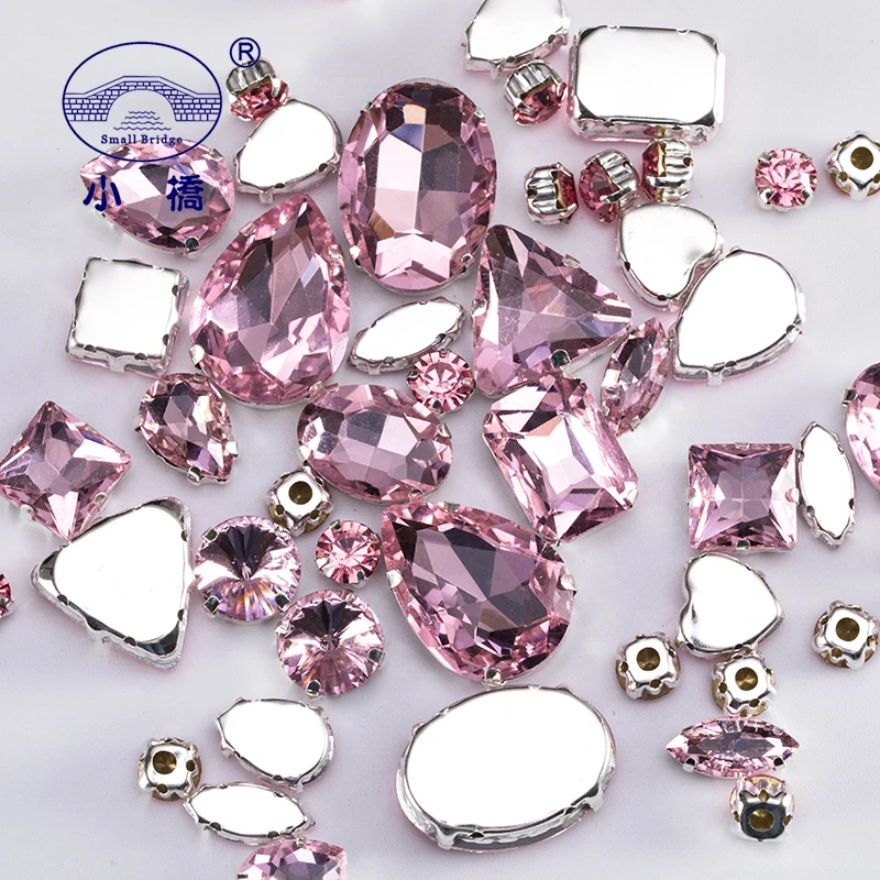 Glitter Gemengde Vorm Glas Steentjes Voor Kleding Roze Plaksteen Craft Edelstenen Kristal Naai Strass Met Klauw 50 stks/pak S048