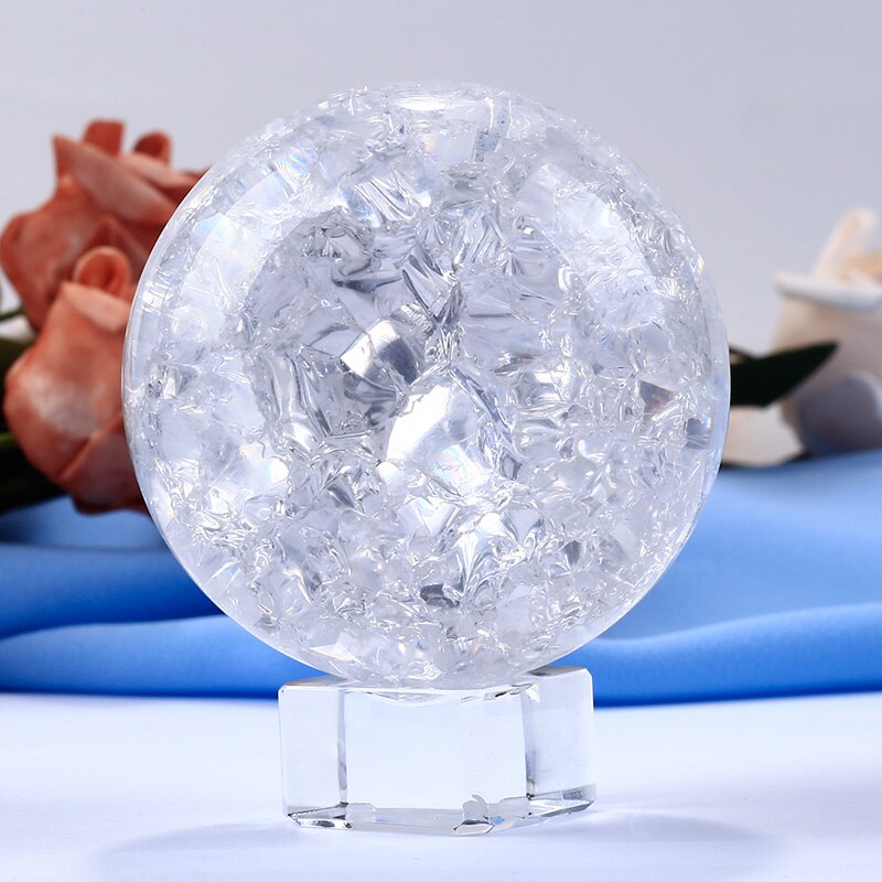 60/80mm is krakelering krystalkugle feng shui glas magisk bold delikat globus sfære ornamenter håndværk til boligindretning: 60mm / Med krystal base