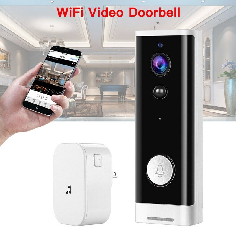 Wifi video dørklokke 1080p trådløs smart sikkerhedskamera dørklokke 2- vejs tale pir bevægelsesdetektering nattesyn dørklokke + dingdo