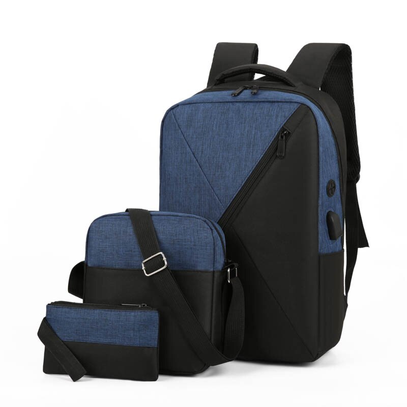 NANCY TINO Sac À Dos Pour Ordinateur Portable En Tissu Oxford Hommes Et femmes Multi-fonctionnelle USB RECHARGE Sac À Dos Sac D'affaires Costume 3 pièces: Bleu