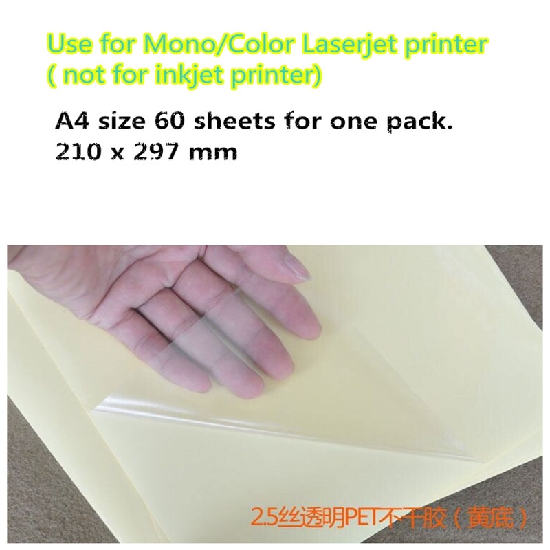 A4 label sticker voor laserprinter, 50-60 vellen, waterdichte clear PET label met krasbestendigheid coating