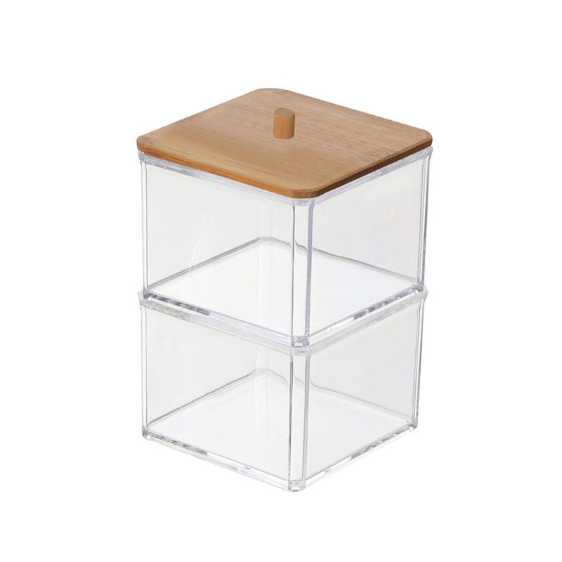 Makeup Cotton Pads Swab Storage Bin Case Cosmetics Organizer Box with Bamboo Cover for Women Makeup Holder