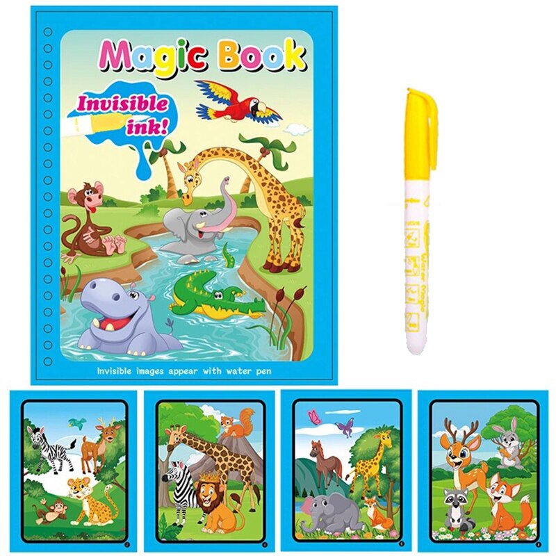 Animal Zoo Princess Magic Water Drawing Book Colorling Mermaid Cartoon Doodle Magic Pen tavolo da disegno giocattoli bambini regali per bambini: Animal