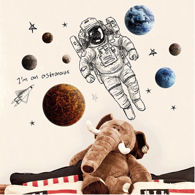 Muurstickers met noordse astronauten, decoratieve stickers met ruimteplaneten, muurstickers voor de babykamer, muurstickers voor thuisdecoratie, sterrenstelsel, p