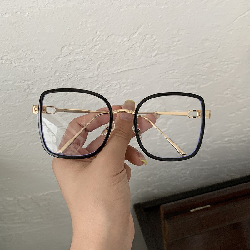 Metal Black Classic Square Clear Glasses Frame Women Men Anti Blue Light Glasses Clear Lens Optical Reading Eyeglasses: Black-Gold