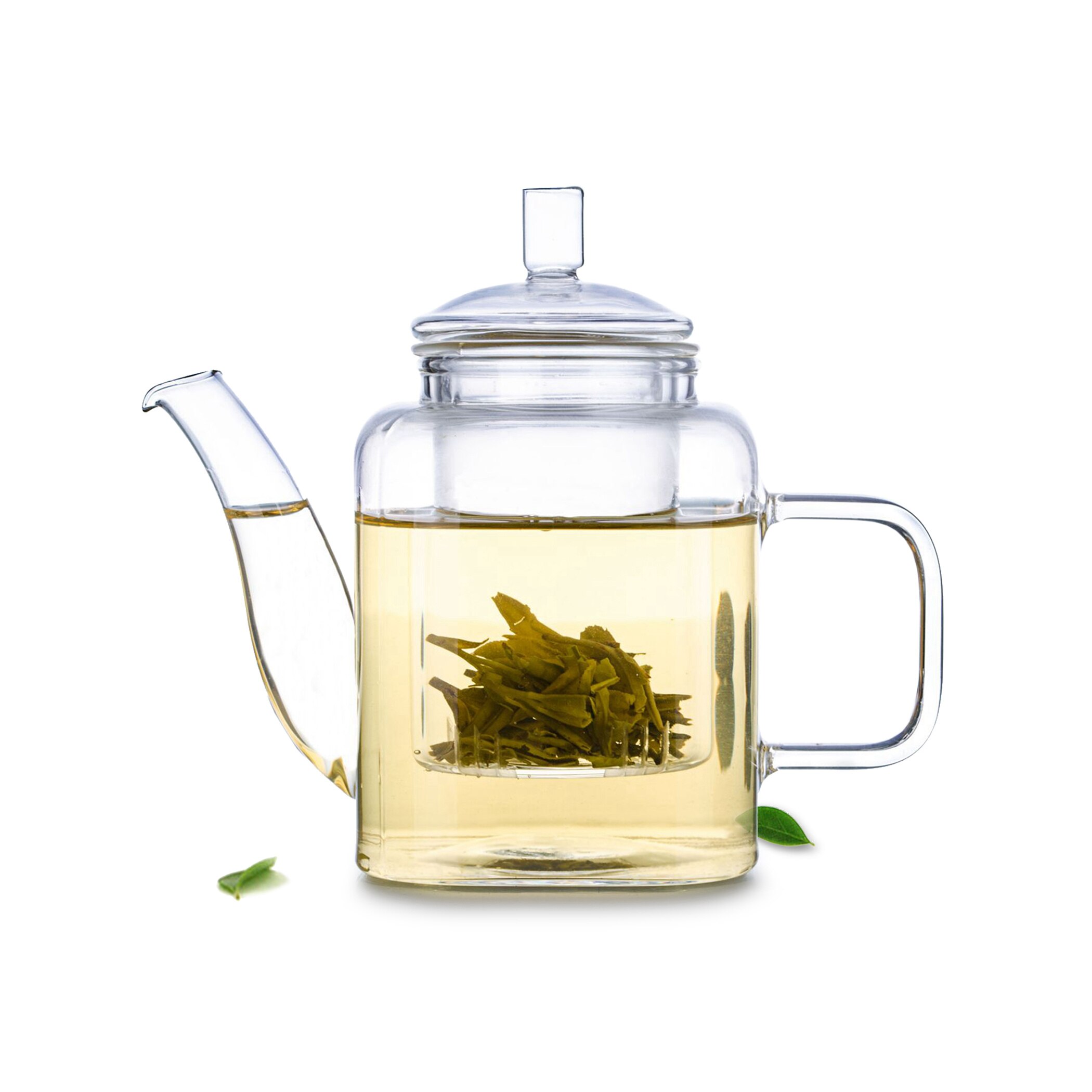 1x 6in1 Kung Fu Coffe Thee Set D- 375Ml Plein Hittebestendige Thee Pot + 2*100Ml Mokken W/Handle + 2 * Kleine Schoteltjes + Bamboe Lade