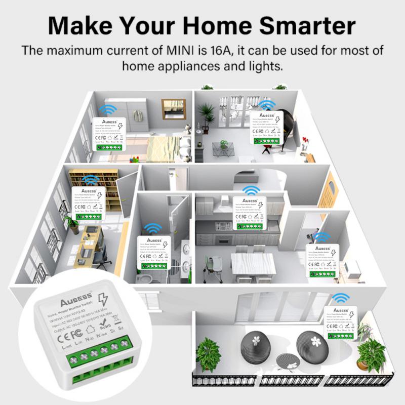 Tuya Smart przełącznik WiFi z monitora energii 16A 2-sposób sterowania przełącznik Mini wyłącznik inteligentne życie kontroli dla Alexa Google Home Alice